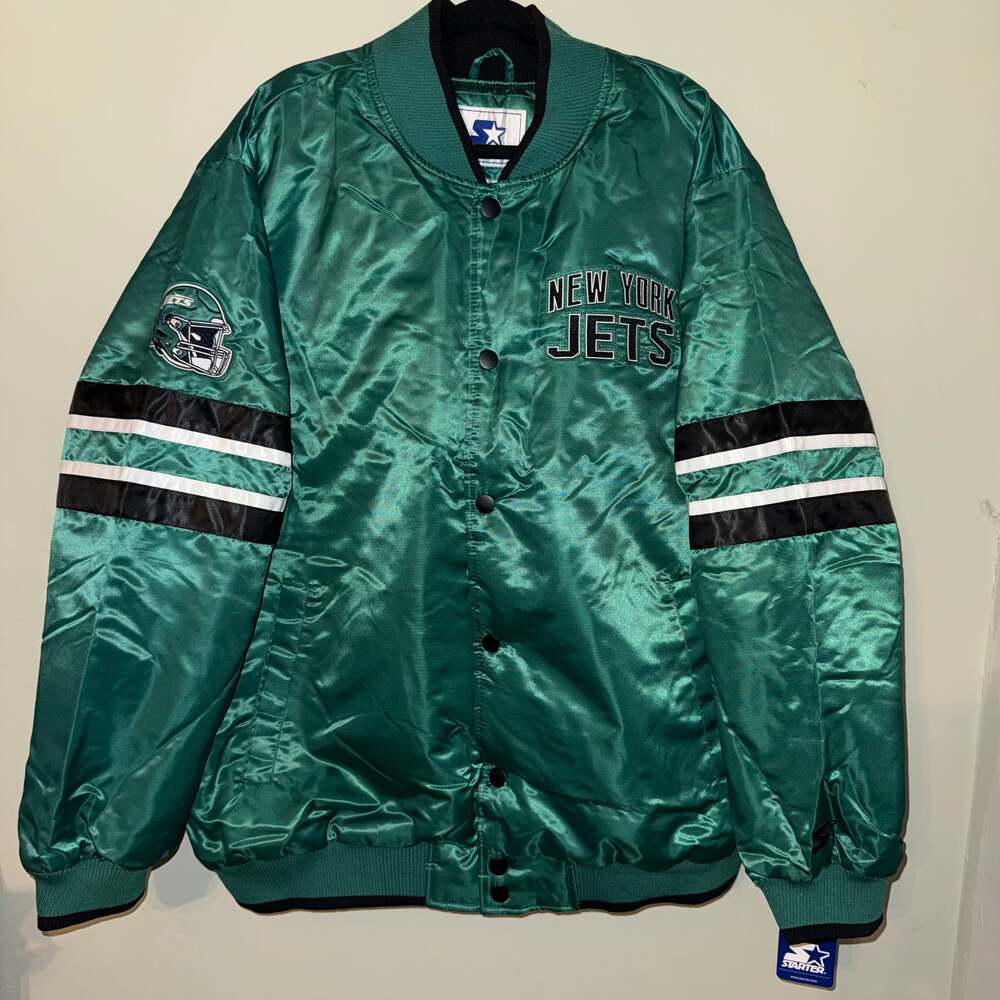 Y2K Starter NFL New York Jets Satin Bomber Jacket Green NWT 3XL
